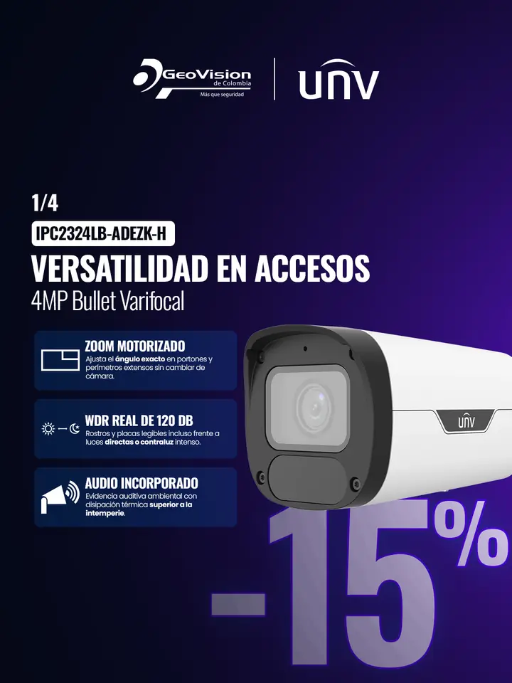 Cámara bullet UNV IPC2324LB-ADEZK-H 4MP varifocal con 15% de descuento