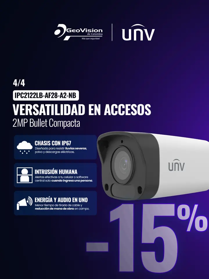 Cámara bullet UNV IPC2122LB-AF28-A2-NB 2MP con 15% de descuento